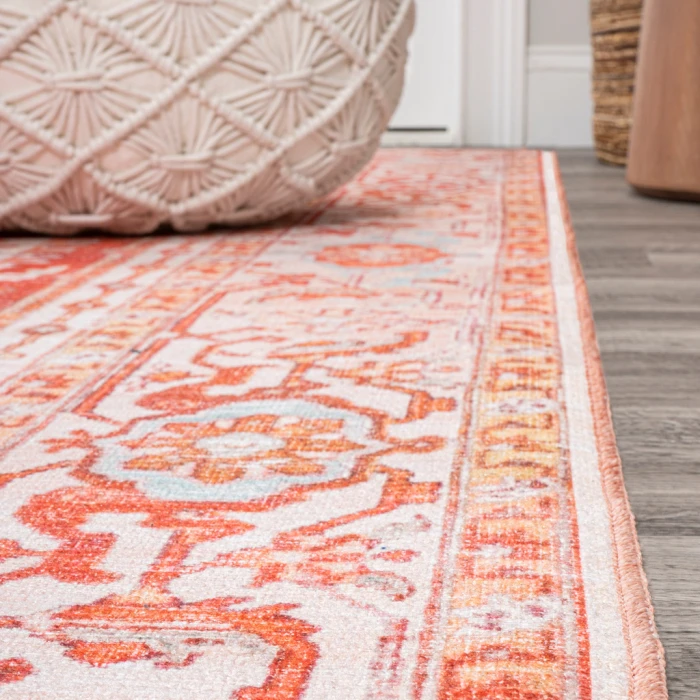 Asa Ornate Medallion Washable Orange/Cream 3 ft. x 5 ft. Area Rug