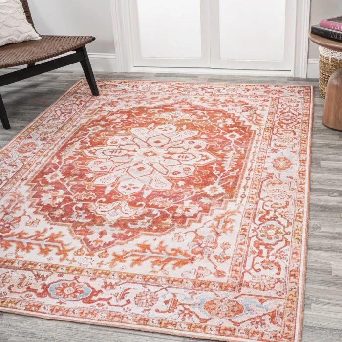 Asa Ornate Medallion Washable Orange/Cream 3 ft. x 5 ft. Area Rug