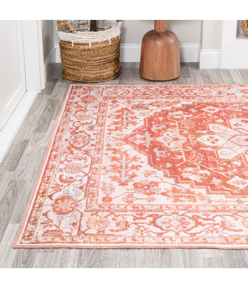Asa Ornate Medallion Washable Orange/Cream 4 ft. x 6 ft. Area Rug