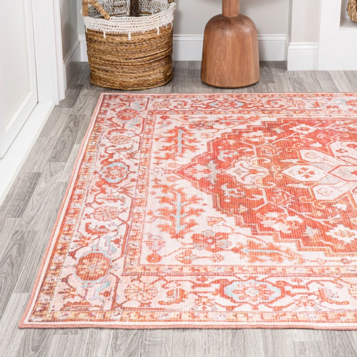 Asa Ornate Medallion Washable Orange/Cream 3 ft. x 5 ft. Area Rug