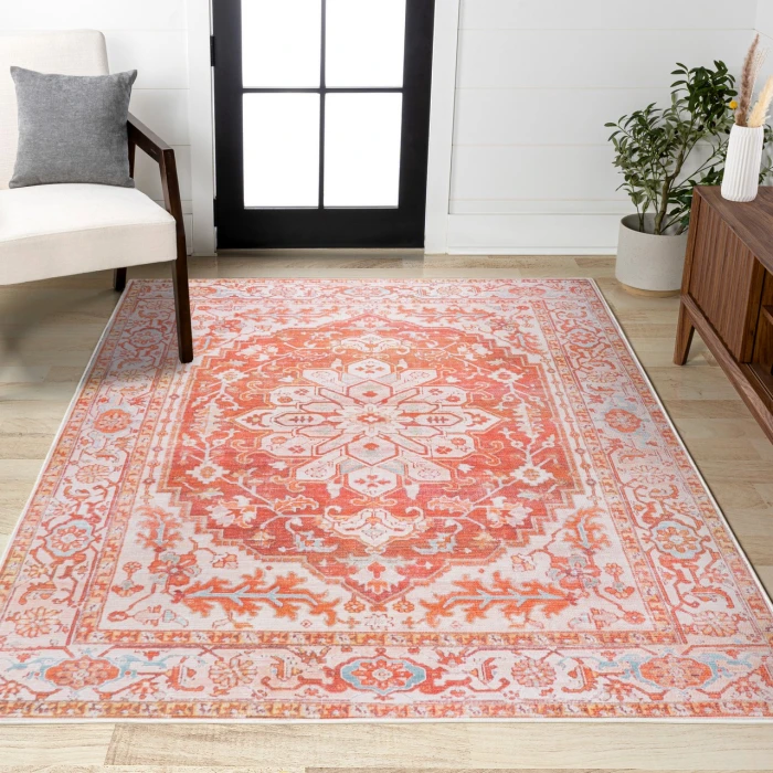 Asa Ornate Medallion Washable Orange/Cream 3 ft. x 5 ft. Area Rug