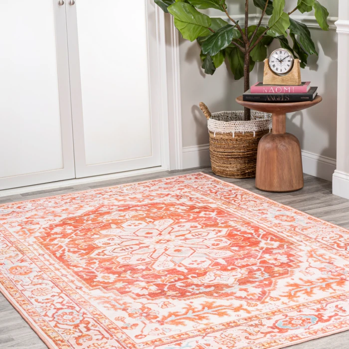 Asa Ornate Medallion Washable Orange/Cream 3 ft. x 5 ft. Area Rug
