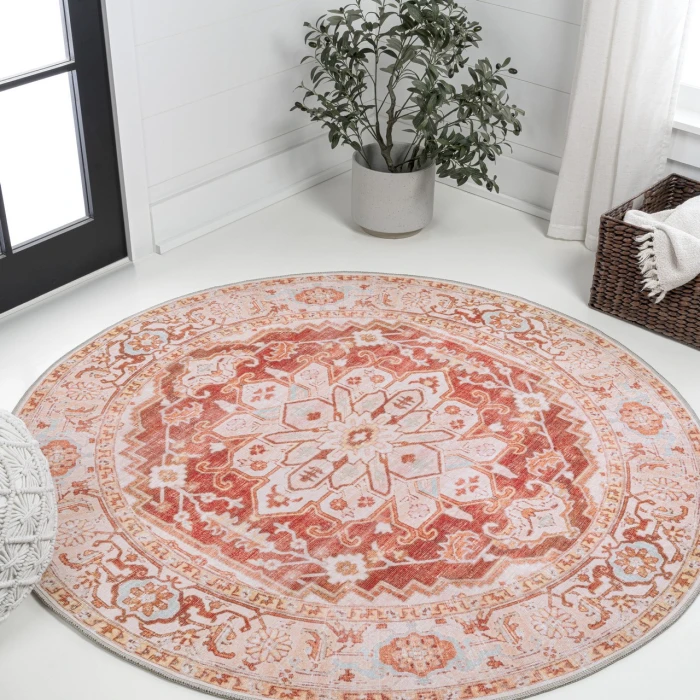 Jonathan Y WASHABLE Orange WSH108A 6ft. Round Rug