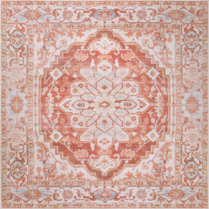 Jonathan Y WASHABLE Orange WSH108A 6ft. Square Rug