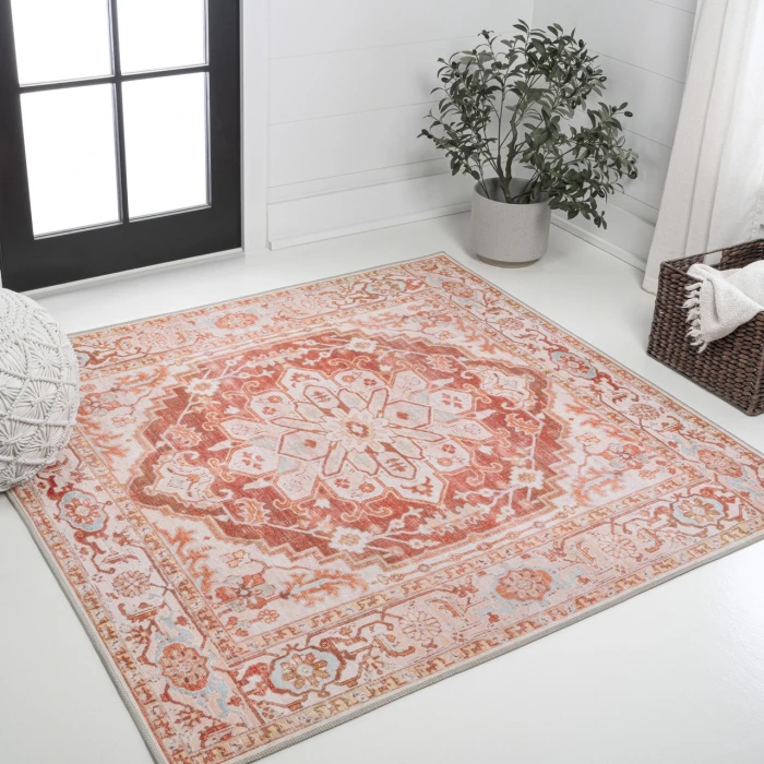 Jonathan Y WASHABLE Orange WSH108A 6ft. Square Rug