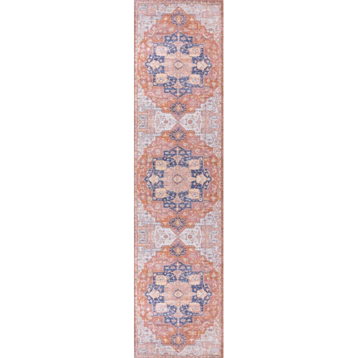 Maris Ornate Medallion Washable Orange/Cream 2 ft. x 8 ft. Runner Rug