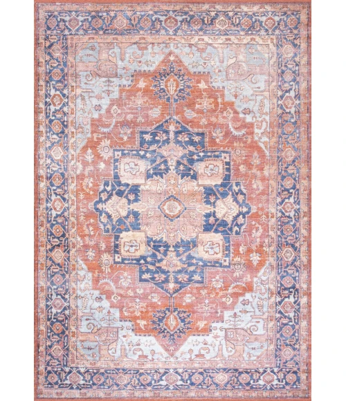 Maris Ornate Medallion Washable Orange/Cream 3 ft. x 5 ft. Area Rug