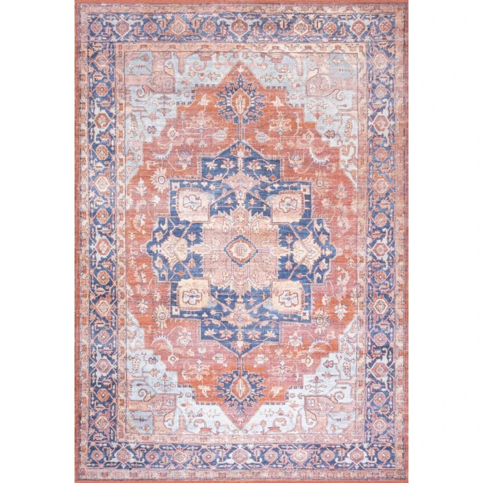 Maris Ornate Medallion Washable Orange/Cream 4 ft. x 6 ft. Area Rug