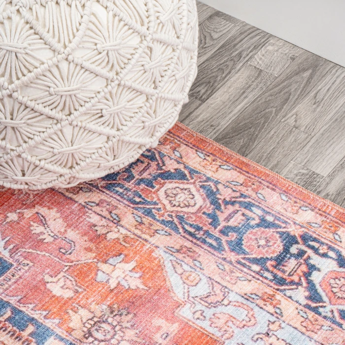 Maris Ornate Medallion Washable Orange/Cream 4 ft. x 6 ft. Area Rug