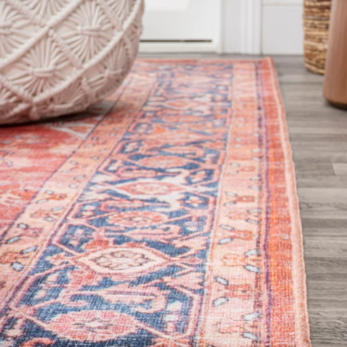 Maris Ornate Medallion Washable Orange/Cream 4 ft. x 6 ft. Area Rug