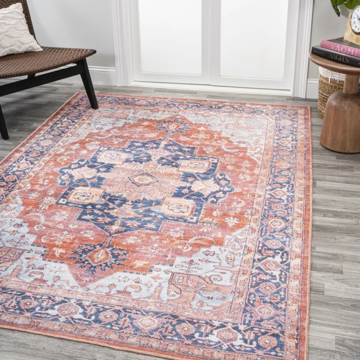 Maris Ornate Medallion Washable Orange/Cream 4 ft. x 6 ft. Area Rug