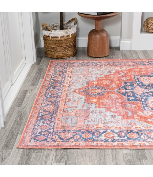 Maris Ornate Medallion Washable Orange/Cream 3 ft. x 5 ft. Area Rug