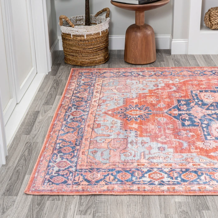 Maris Ornate Medallion Washable Orange/Cream 4 ft. x 6 ft. Area Rug