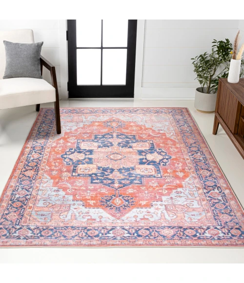 Maris Ornate Medallion Washable Orange/Cream 3 ft. x 5 ft. Area Rug