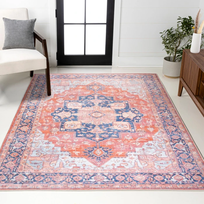 Maris Ornate Medallion Washable Orange/Cream 4 ft. x 6 ft. Area Rug