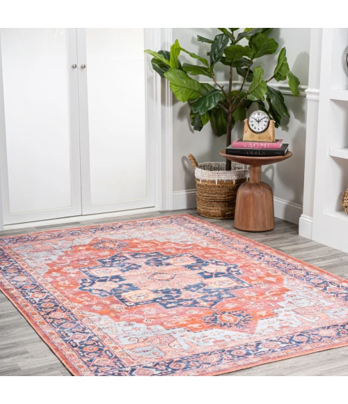 Maris Ornate Medallion Washable Orange/Cream 3 ft. x 5 ft. Area Rug