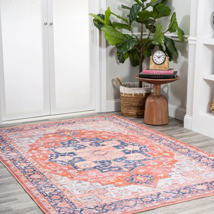 Maris Ornate Medallion Washable Orange/Cream 4 ft. x 6 ft. Area Rug