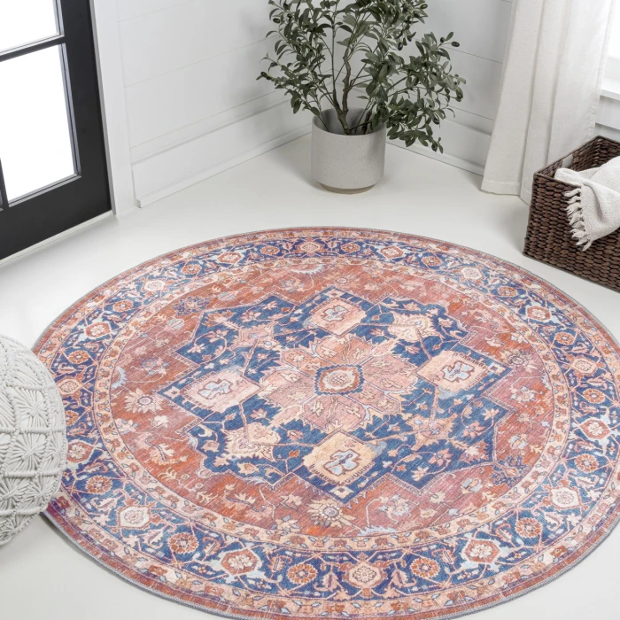 Jonathan Y WASHABLE Orange WSH109A 5ft.3in. Round Rug