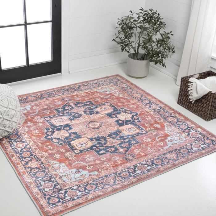 Jonathan Y WASHABLE Orange WSH109A 5ft.3in. Square Rug