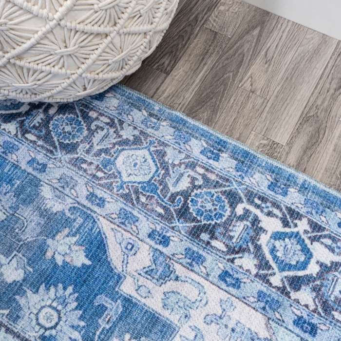 Maris Ornate Medallion Washable Blue/Navy 5 ft. x 8 ft. Area Rug