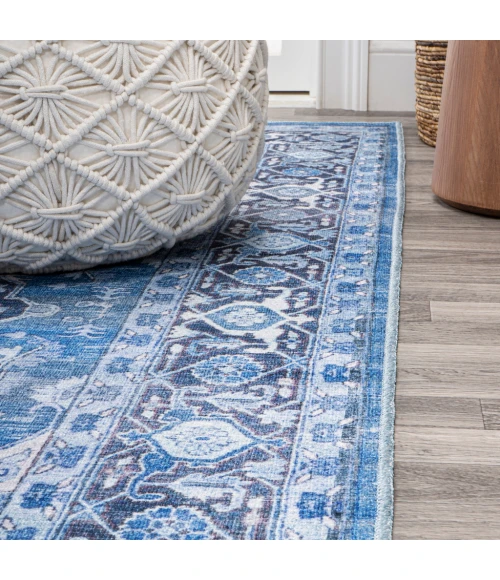 Maris Ornate Medallion Washable Blue/Navy 5 ft. x 8 ft. Area Rug