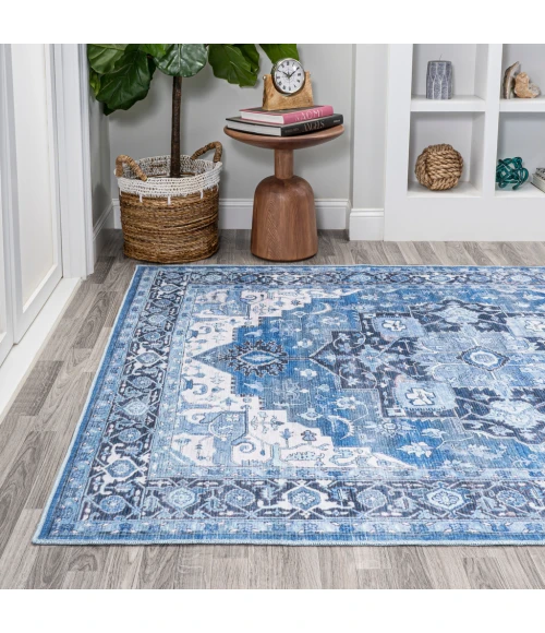 Maris Ornate Medallion Washable Blue/Navy 5 ft. x 8 ft. Area Rug