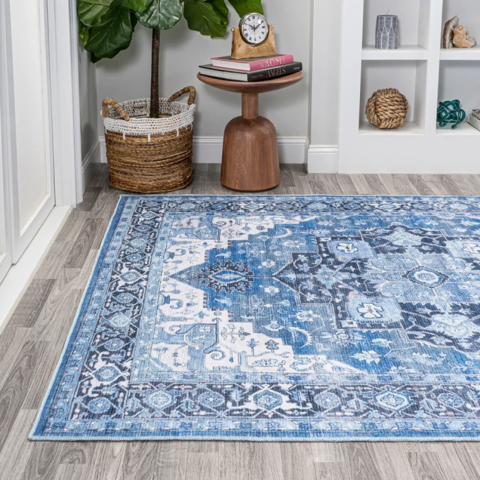 Maris Ornate Medallion Washable Blue/Navy 5 ft. x 8 ft. Area Rug