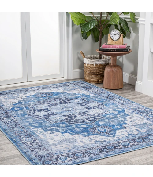 Maris Ornate Medallion Washable Blue/Navy 5 ft. x 8 ft. Area Rug