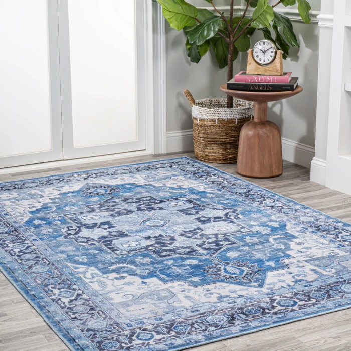 Maris Ornate Medallion Washable Blue/Navy 5 ft. x 8 ft. Area Rug