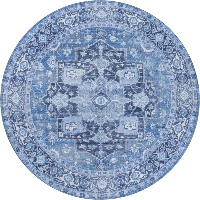Jonathan Y WASHABLE Blue WSH109B 5ft.3in. Round Rug