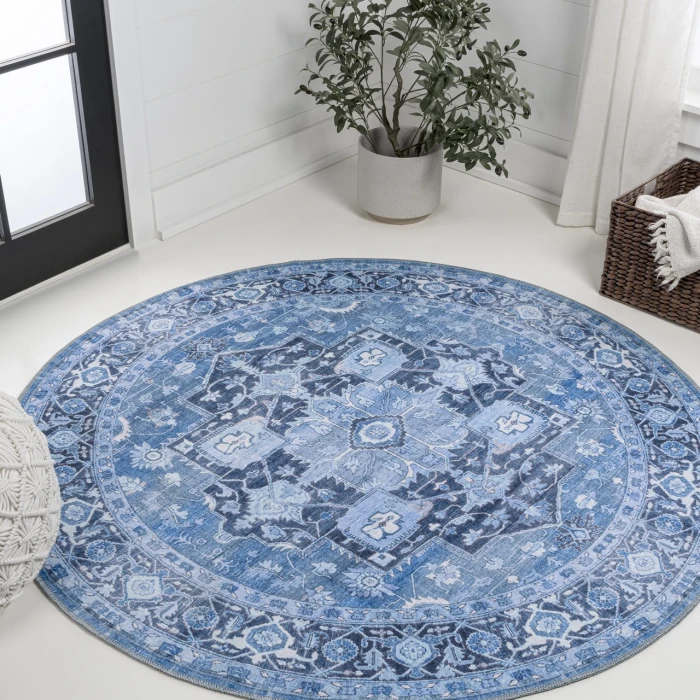 Jonathan Y WASHABLE Blue WSH109B 5ft.3in. Round Rug