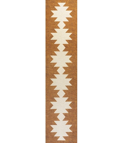 Chayton Minimalist Geometric Machine-Washable Terracotta/Cream 2 ft. x 8 ft. Runner Rug
