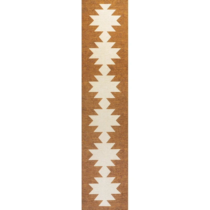 Chayton Minimalist Geometric Machine-Washable Terracotta/Cream 2 ft. x 8 ft. Runner Rug