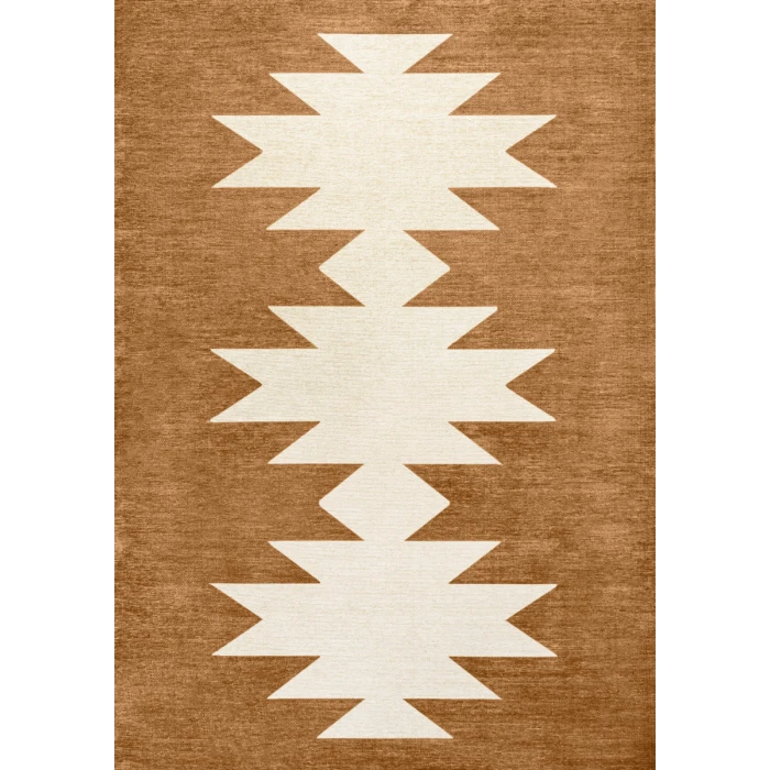 Chayton Minimalist Geometric Machine-Washable Terracotta/Cream 5 ft. x 8 ft. Area Rug