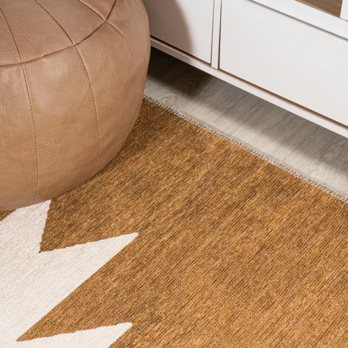 Chayton Minimalist Geometric Machine-Washable Terracotta/Cream 5 ft. x 8 ft. Area Rug