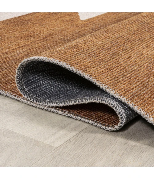 Chayton Minimalist Geometric Machine-Washable Terracotta/Cream 2 ft. x 8 ft. Runner Rug