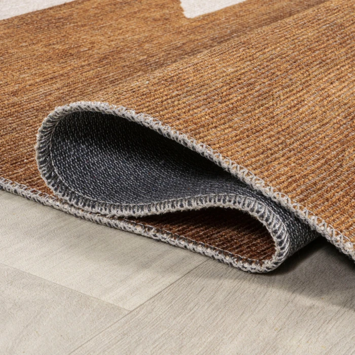 Chayton Minimalist Geometric Machine-Washable Terracotta/Cream 2 ft. x 8 ft. Runner Rug