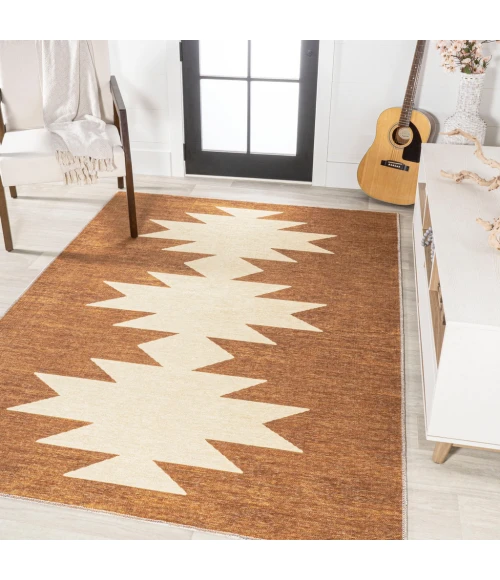 Chayton Minimalist Geometric Machine-Washable Terracotta/Cream 8 ft. x 10 ft. Area Rug