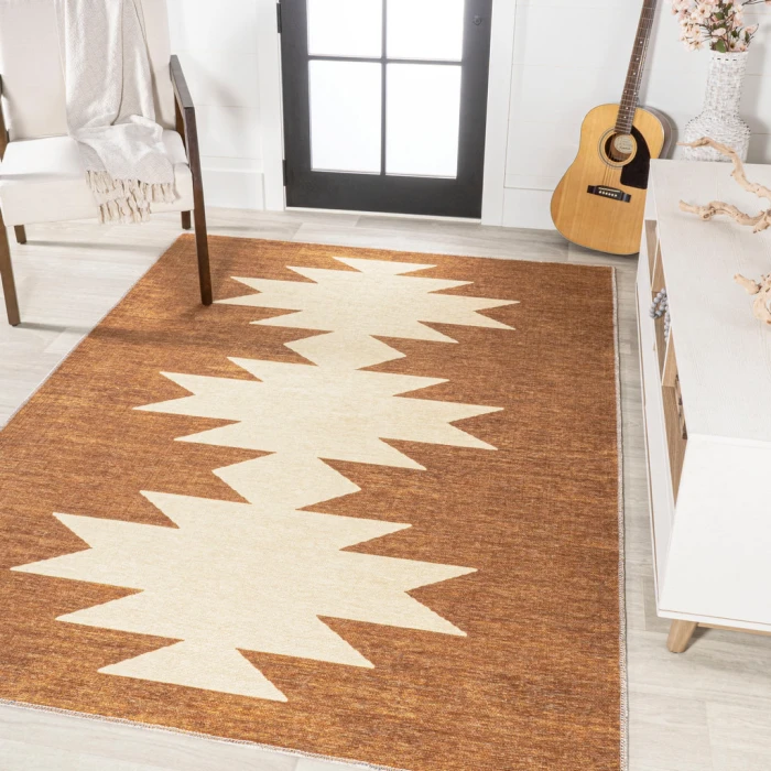 Chayton Minimalist Geometric Machine-Washable Terracotta/Cream 5 ft. x 8 ft. Area Rug