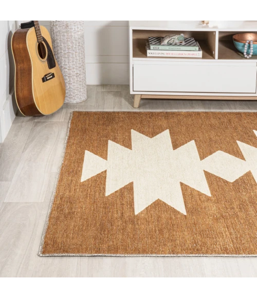 Chayton Minimalist Geometric Machine-Washable Terracotta/Cream 8 ft. x 10 ft. Area Rug