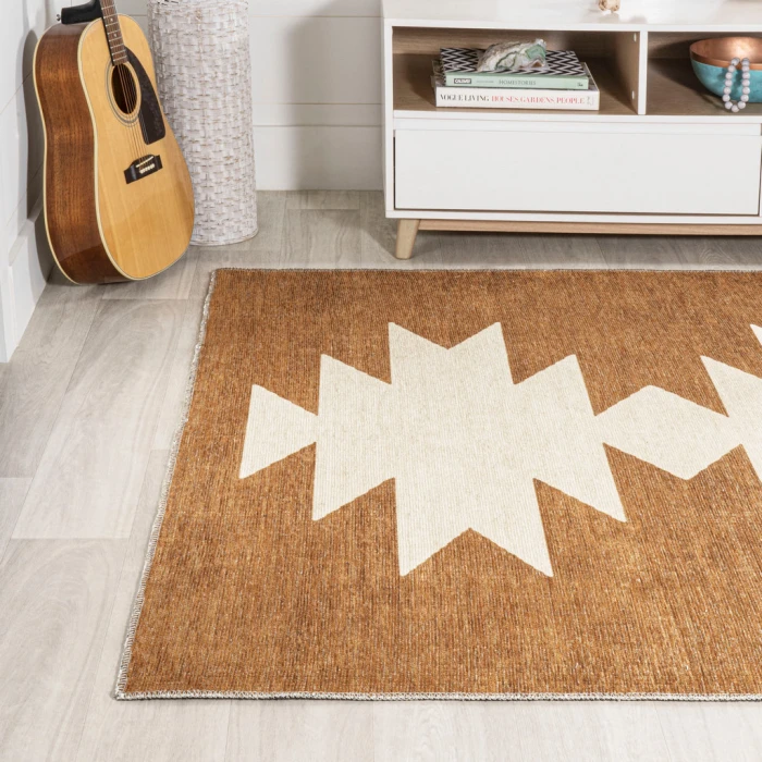 Chayton Minimalist Geometric Machine-Washable Terracotta/Cream 5 ft. x 8 ft. Area Rug