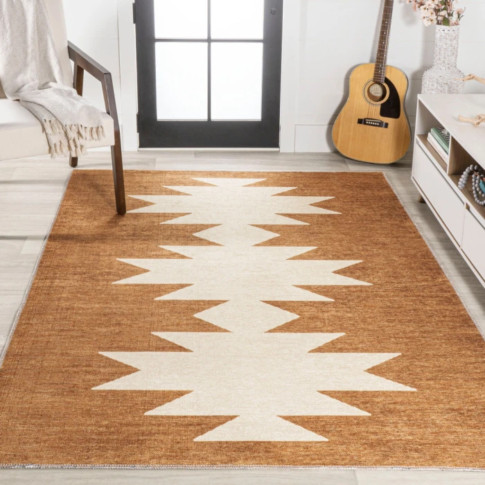 Chayton Minimalist Geometric Machine-Washable Terracotta/Cream 5 ft. x 8 ft. Area Rug