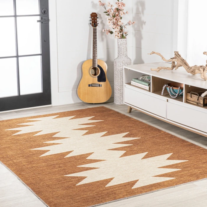 Chayton Minimalist Geometric Machine-Washable Terracotta/Cream 5 ft. x 8 ft. Area Rug