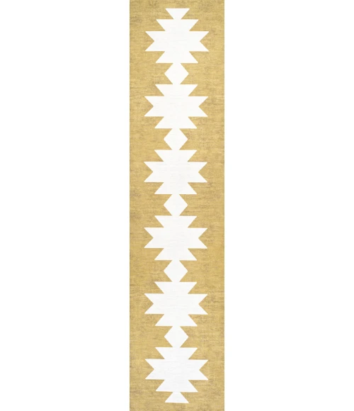 Chayton Minimalist Geometric Machine-Washable Moss/Cream 2 ft. x 8 ft. Runner Rug