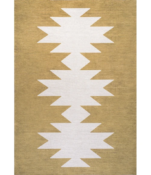 Chayton Minimalist Geometric Machine-Washable Moss/Cream 3 ft. x 5 ft. Area Rug
