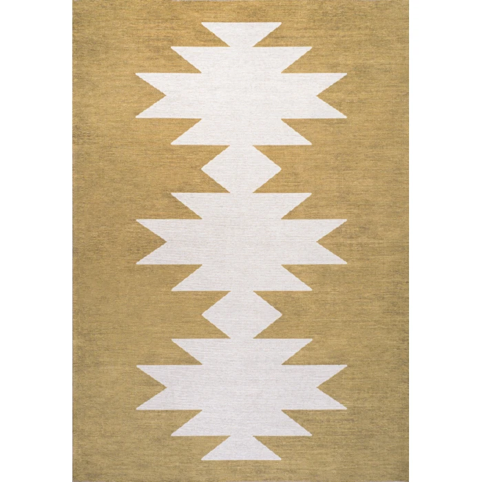 Chayton Minimalist Geometric Machine-Washable Moss/Cream 5 ft. x 8 ft. Area Rug
