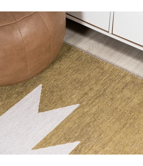Chayton Minimalist Geometric Machine-Washable Moss/Cream 3 ft. x 5 ft. Area Rug