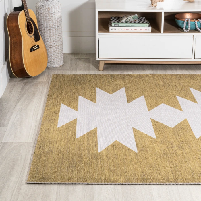 Chayton Minimalist Geometric Machine-Washable Moss/Cream 5 ft. x 8 ft. Area Rug