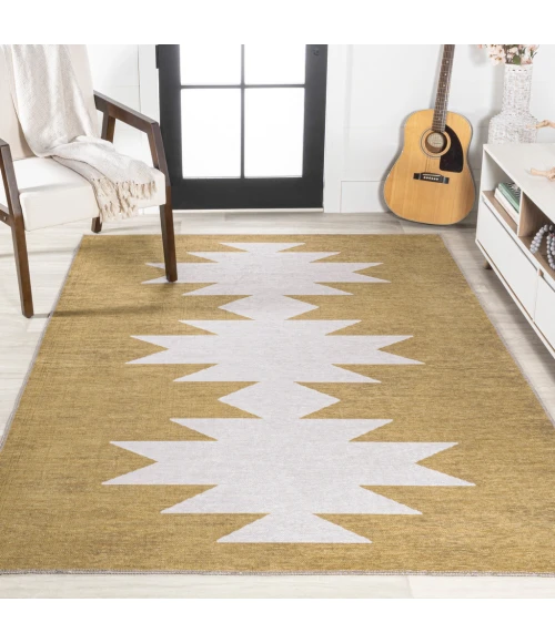 Chayton Minimalist Geometric Machine-Washable Moss/Cream 3 ft. x 5 ft. Area Rug