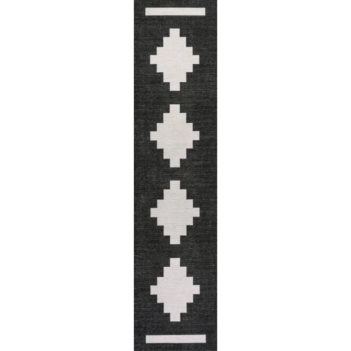 Adriel Geometric Tribal Medallion Machine-Washable Black/Cream 2 ft. x 8 ft. Runner Rug